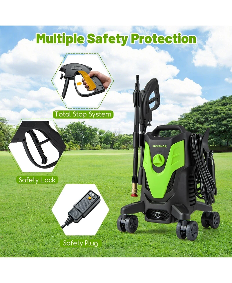 2400 Psi High Pressure Cleaner Machine Electric Washer with 4 Wheels
