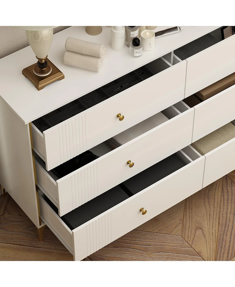 Homsee White Wooden Storage Cabinet Bedside Chest with 6-Drawer