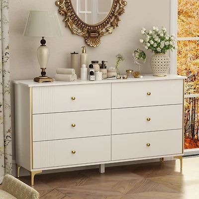 Homsee White Wooden Storage Cabinet Bedside Chest with 6-Drawer