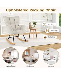 Linen Nursery Rocking Chair with High Backrest Padded Armrests & Seat for Nursery Light