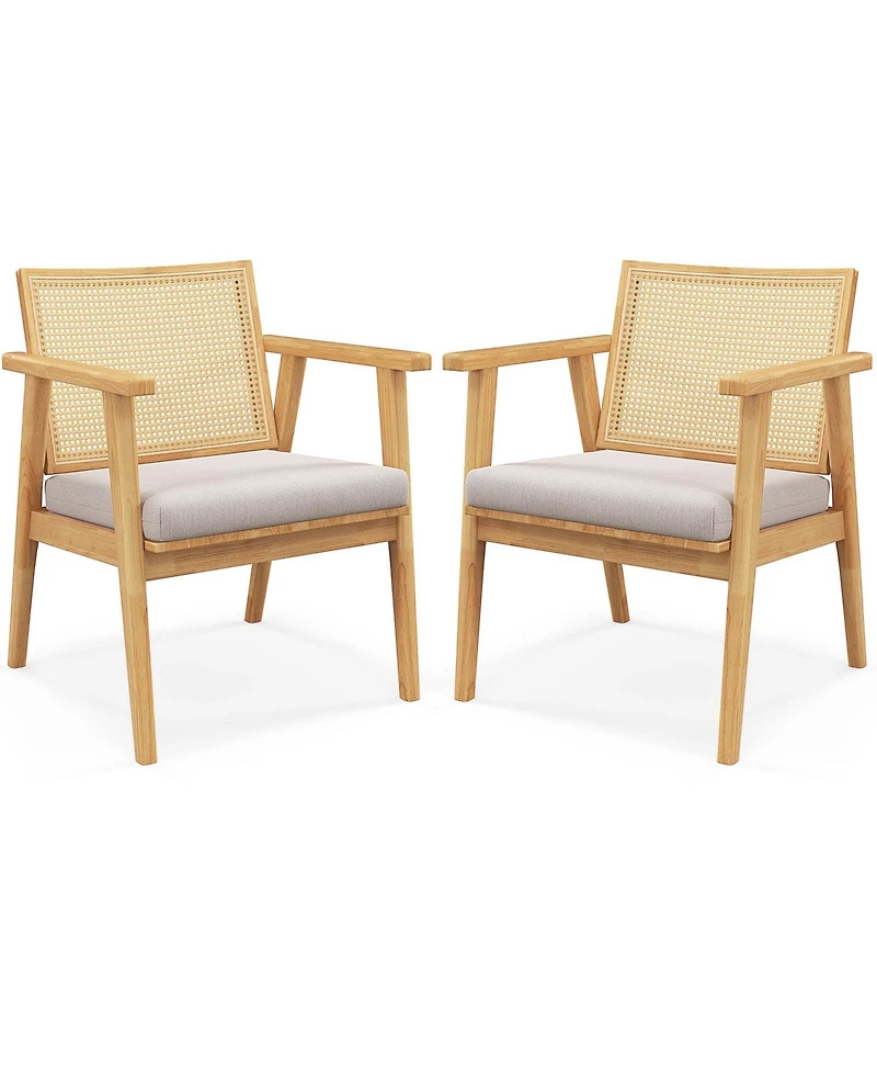 Mid Century Modern Accent Chairs Set of 2 with Breathable Rattan Back Dining Room