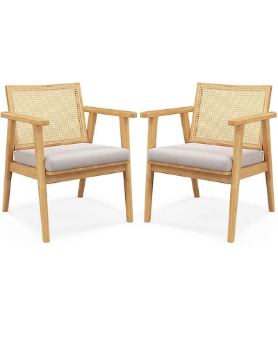 Mid Century Modern Accent Chairs Set of 2 with Breathable Rattan Back Dining Room