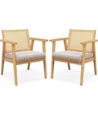 Mid Century Modern Accent Chairs Set of 2 with Breathable Rattan Back Dining Room