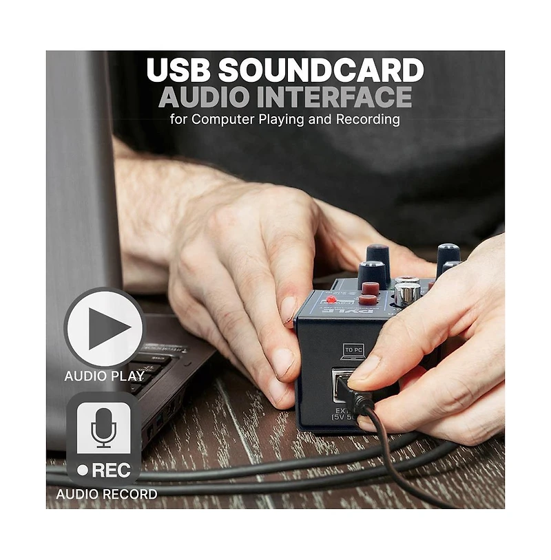 Pyle Compact Bluetooth Dj Mixer Interface with Usb Audio and Phantom Power