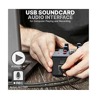 Pyle Compact Bluetooth Dj Mixer Interface with Usb Audio and Phantom Power