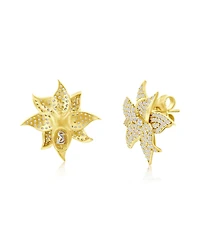 Suzy Levian Yellow Sterling Silver White Cubic Zirconia Large Pave Flower Earrings