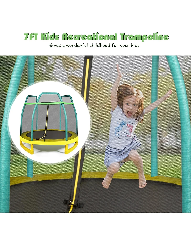 Costway 7FT Kids Trampoline W/Safety Enclosure Net Spring Pad