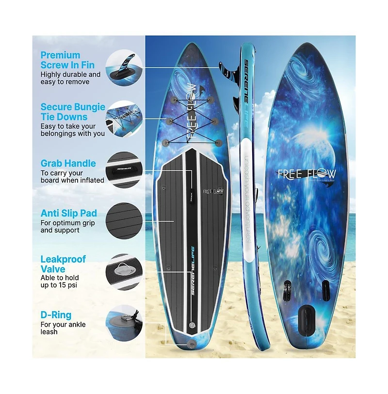 SereneLife Rising Flow Inflatable Stand-Up Paddle-Board With Accessories, Space Blue Design