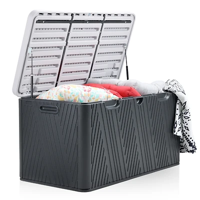 Aoodor 85 Gallon Deck Box, Lockable Storage Uv Resistant Container with Hydraulic Rods for Patio Furniture Outdoor Cushions, Garden Tools and Sports E