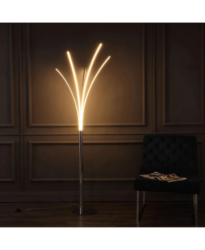 Jonathan Y Fuochi Modern Minimalist Metal 5-Branch Arc Dimmable Integrated Led Floor Lamp with Remote Control