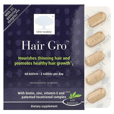 New Nordic Hair Gro | Hair Growth Supplement Tablets | Biotin & Palm Fruit Extract for