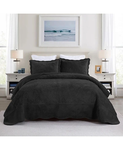 MarCielo 3 Pc Luxury Velvet Oversized Embroidery Soft and Plush Quilt Set King