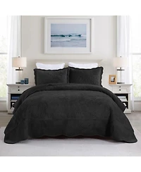 MarCielo 3 Pc Luxury Velvet Oversized Embroidery Soft and Plush Quilt Set King