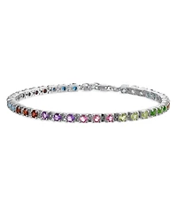 Bling Jewelry Natural Multicolor Citrine, Peridot, Garnet, Aquamarine, & Amethyst Heart Shape Tennis Bracelet .925 Sterling Silver 7 Inch