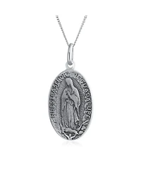 Bling Jewelry Religion Our Lady Of Guadalupe Oval Virgin Mary Medal Medallion Pendant Necklace Oxidized .925 Sterling Silver