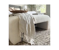Maison Boucle 47" Upholstered Large Boucle Waterfall Bench Look Storage Bench-Maison Boucle