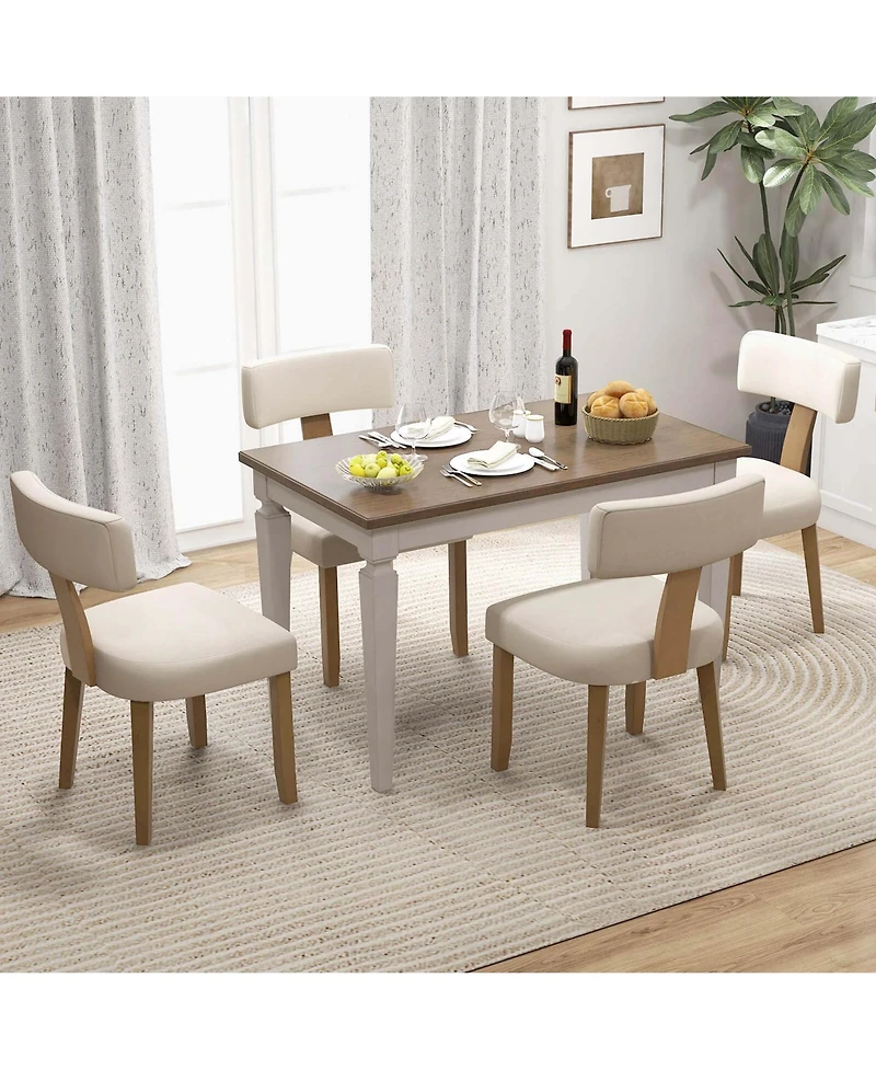 Set of 4 Armless Dining Chairs with Curved Backrests & Padded Seat Cushions