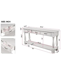 Slickblue 63inch Long Wood Console Table with 3 Drawers and 1 Bottom Shelf for Entryway Hallway Easy Assembly Extra-thick Sofa Table