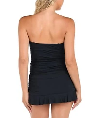 La Blanca Womens Island Goddess Ruffled Bandeau Tankini Top Ruffled Skirt Swim Bottoms