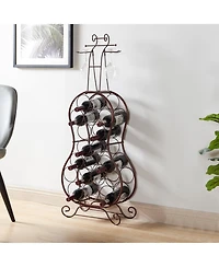 Kings Brand Furniture Cello-Shaped 19-Bottle Bronze Metal Wine Rack