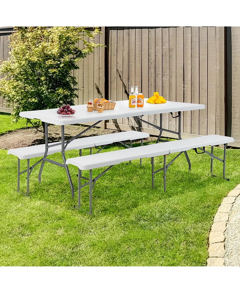 2PCS 6 Ft Portable Folding Bench Outdoor Picnic Bench 550 lbs Limited for Dining