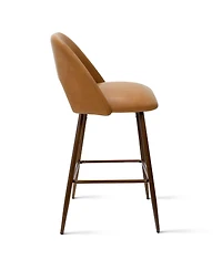 26 Inch Counter Height Stools Set of 2, Armless Industrial Faux Leather Stools with Metal Legs-Maison Boucle