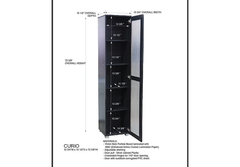 Kings Brand Furniture Romero Tall Curio Storage Cabinet - Bookshelf Perfect for Living Room, Kitchen, Bedroom & Office