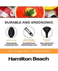 Hamilton Beach Cooking Solid Spoon Nylon, Non-Stick Cookware, Comfortable Soft & Durable Plastic Handle, Seamless, Rustproof, Plastic Serving Spoons,