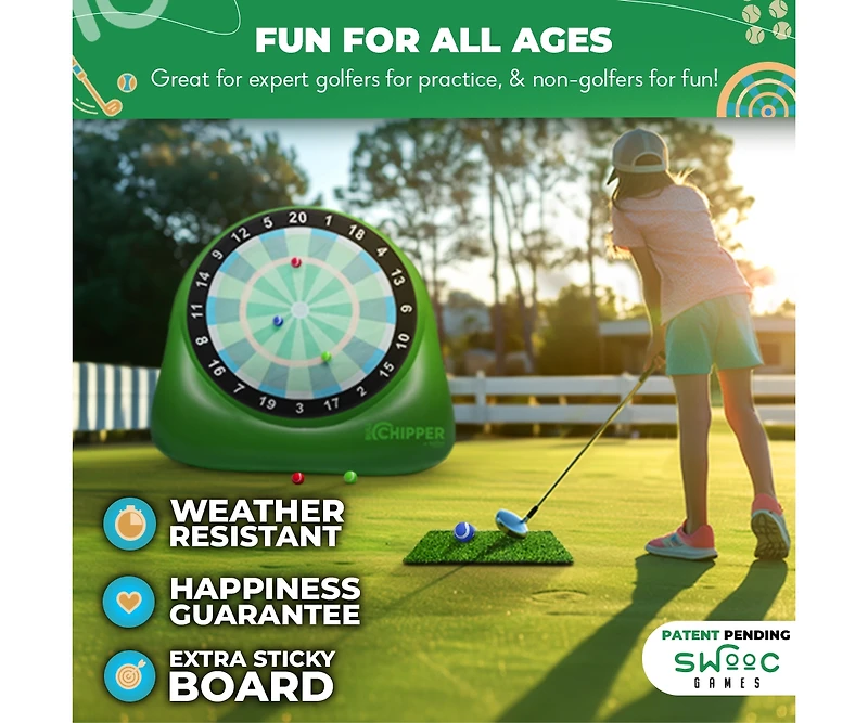 Bull Chipper | Giant Golf Darts (Over 6ft Tall) with 10+ Golf Games | Golf Chipping Game with Air Pump | Yard Games