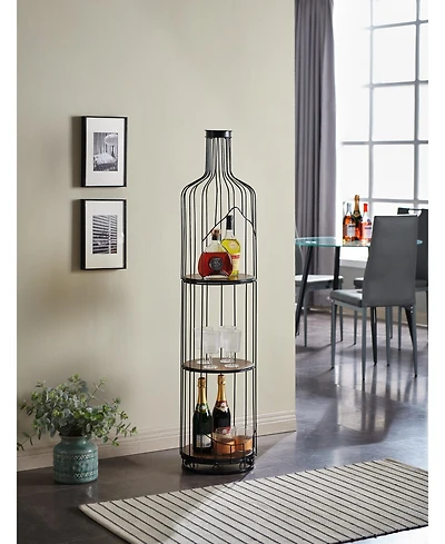 Kings Brand Furniture Tall Wine Bottle Shaped Stand with Shelf, Freestanding Floor Wine Rack Holder, Liquor Bar Shelves Storage Organizer