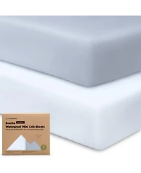 KeaBabies Soothe Waterproof Pack N Play Sheets for Girls, Boys, 2pk 38x26 Cotton Mini Crib Fitted, Soft, Breathable