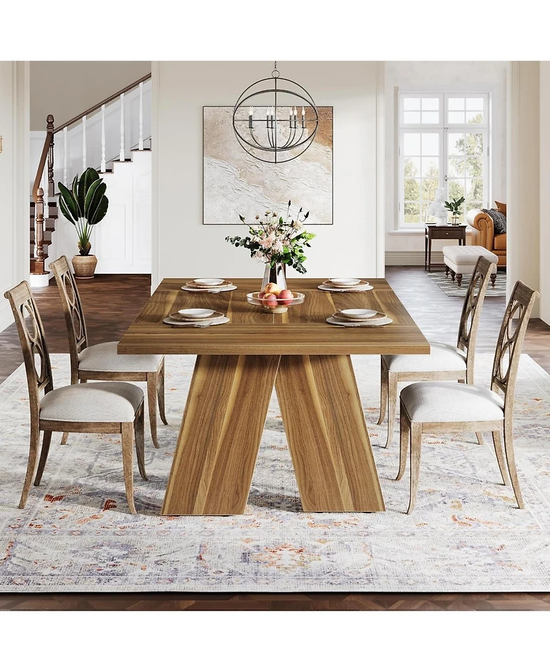 Tribesigns 71" Large Dining Table for 6 People, Farmhouse Dinner Table, Wood Rectangular Dining Table with Thickened Legs (Chairs Not Included)