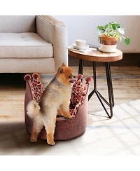 Dream Black Label Leopard Print Crown Dog Bed - Washable Round Cat Bed, Elegant Royal Design Indoor Cuddler Pet Beds for Puppy and Kitten