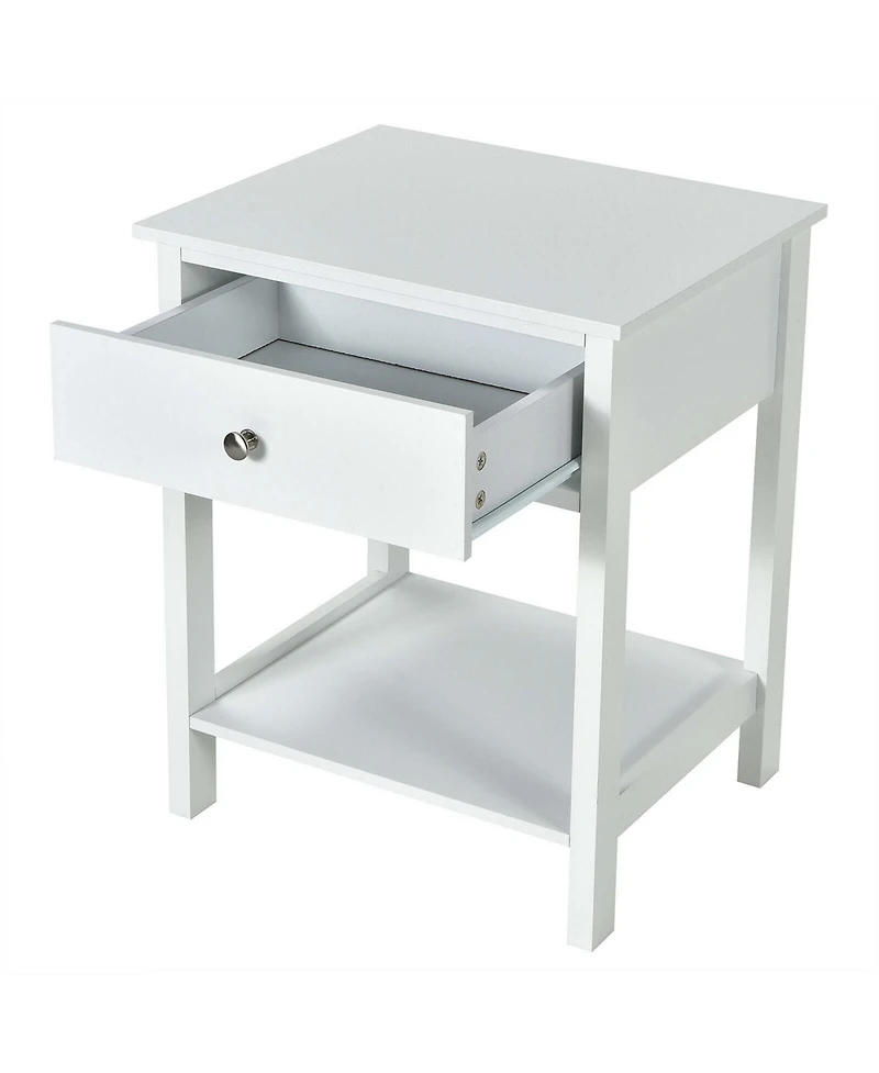 Gymax 2PCS 2-Tier Nightstand Modern Side End Table w/ Drawer & Open Shelf White