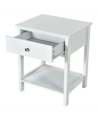 Gymax 2PCS 2-Tier Nightstand Modern Side End Table w/ Drawer & Open Shelf White