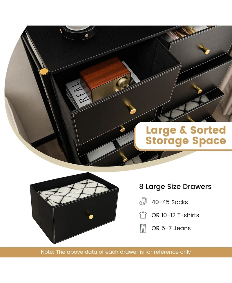 8-Drawer Fabric Dresser Tower Wide Chest of Drawers Storage Organizer Bedroom