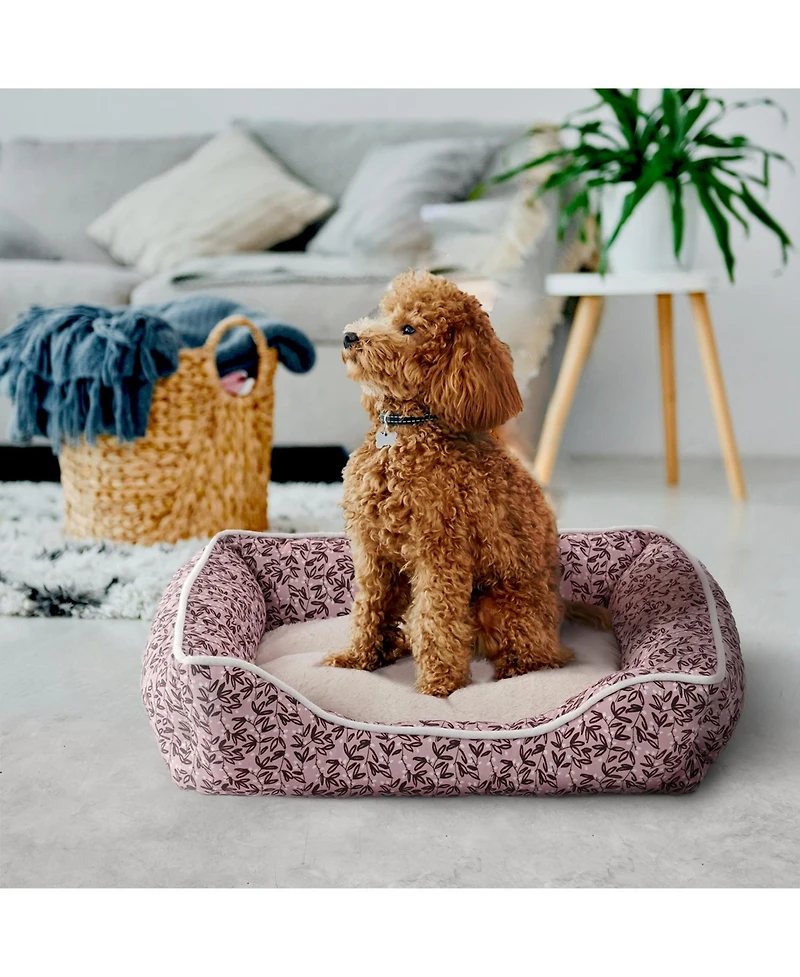 Elle Cuddler Dog Beds for Small Dogs, Washable Pet Bed for Cat and Dog, Printed Microsuede with Plush Center