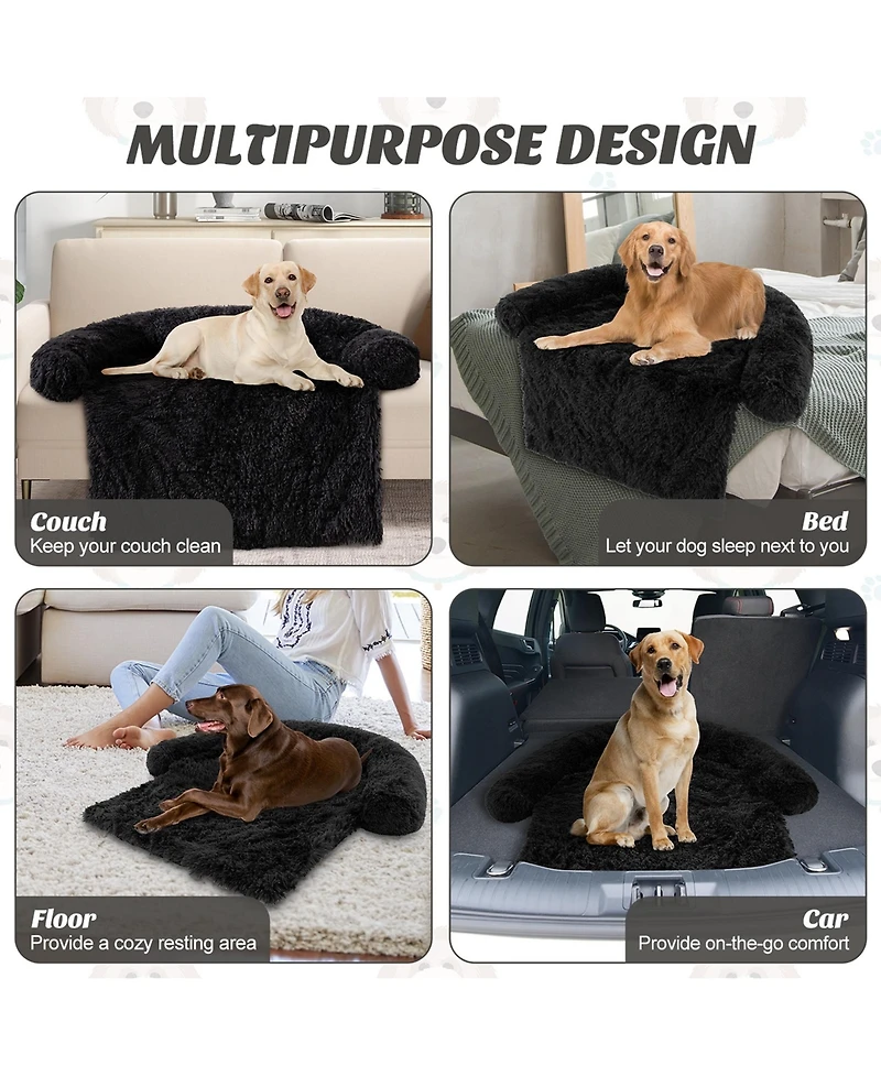 Plush Calming Dog Couch Bed with Anti-Slip Bottom Plush Mat for Dogs & Cats