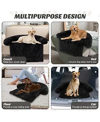 Plush Calming Dog Couch Bed with Anti-Slip Bottom Plush Mat for Dogs & Cats