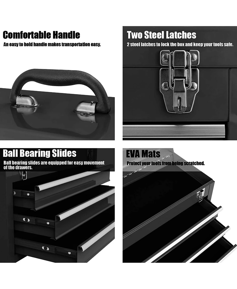 Portable Tool Chest Box Storage Cabinet Garage Mechanic Organizer 3 Drawers