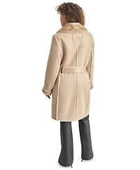 Dkny Women's Belted Notched-Collar Faux-Shearling Coat, Created for Macy's