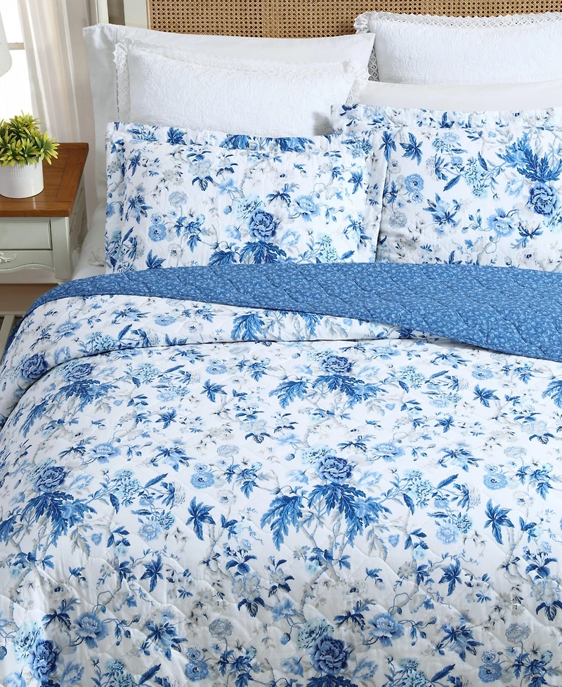 Laura Ashley Breezy Floral Reversible 3-Pc. Quilt Set