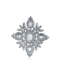 Bling Jewelry Large Fashion Crystal White Simulated Pearl Queen Crown Brooch Pin