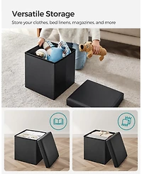 Songmics Home Folding Synthetic Leather Storage Ottoman Cube, Black