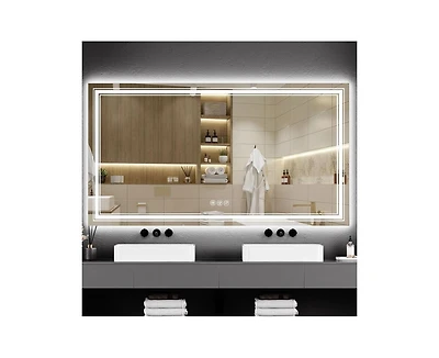 gaomon 55x30 Anti-Fog Led Bathroom Mirror with Dual Light Source, Dimmable Brightness, 3 Color Temperatures, Memory Function, Tempered Glass, Easy Ins