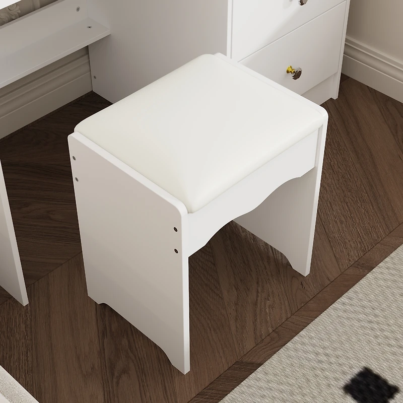 Homsee White Wood Makeup Vanity Set Dressing Desk with Glass Top