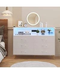 Pink Dresser with Led Light for Bedroom 6 Drawer