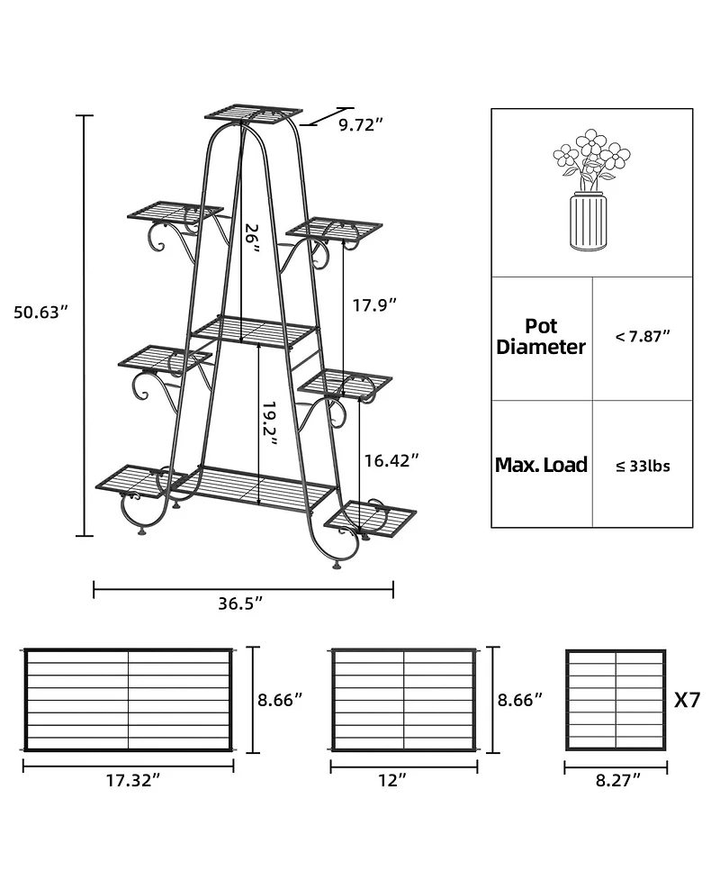 Unho 9 Tier Metal Garden Plant Stand Flower Pots Display Rack Holder for Plants Black