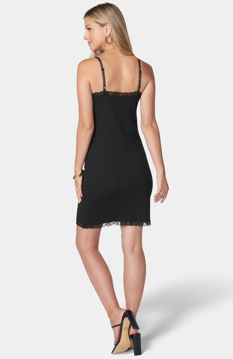Bebe Women's Rib Midi Dress With Lace Trim