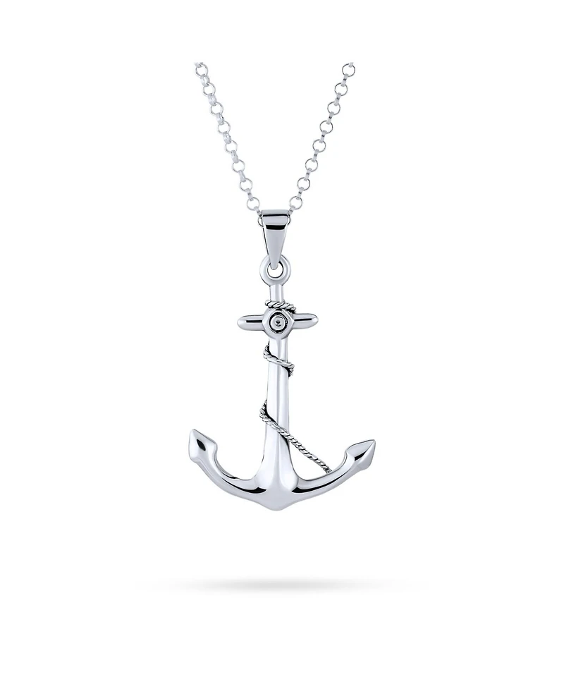 Bling Jewelry Nautical Tropical Vacation Sailor Ship Boat Rope Anchor Pendant Necklace .925 Sterling Silver 1.5 Inch